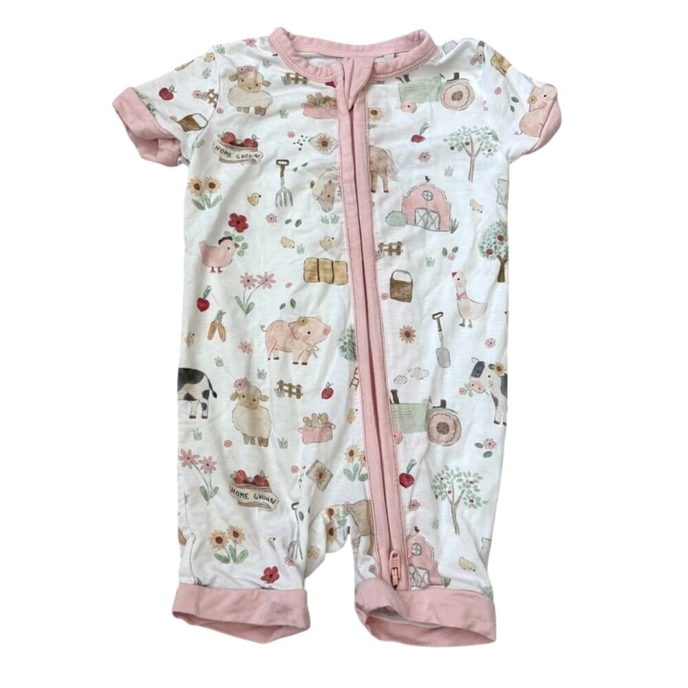NWOT Baby Girl Angel Dear Cute Farm Animals Ruffle Zip Footie Size 0-3 Month - Picture 2 of 4